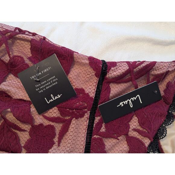 NWT Lulu's Alluring Dream Burgundy Floral Mesh Lace Trumpet Midi Dress Prom S - Picture 9 of 12